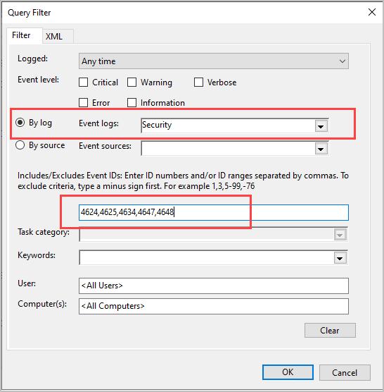 configure event IDs