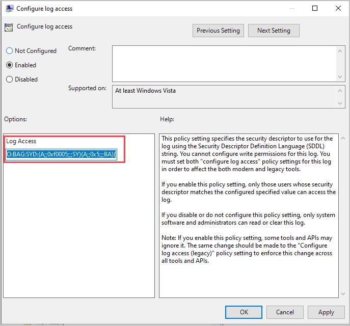 log access enabled